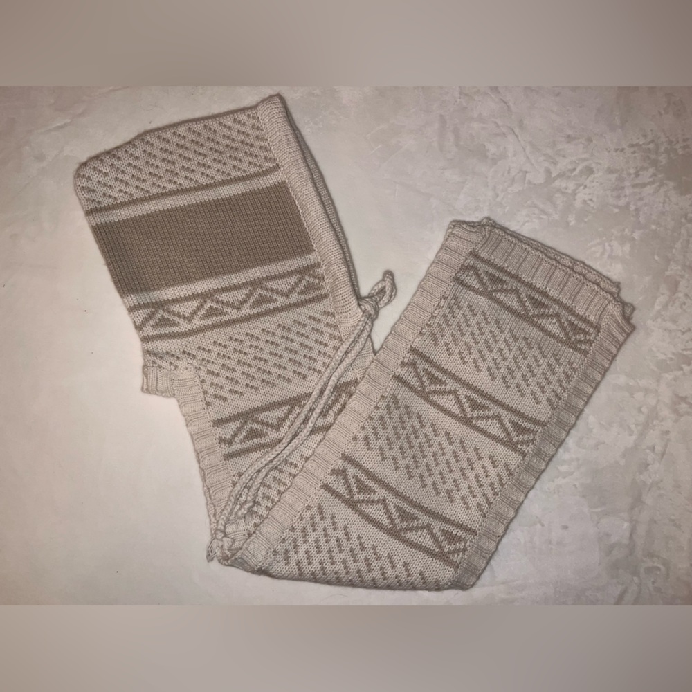 Beaver Canoe Hooded Knit‎ Scarf Neutral Fair Isle One Size EUC